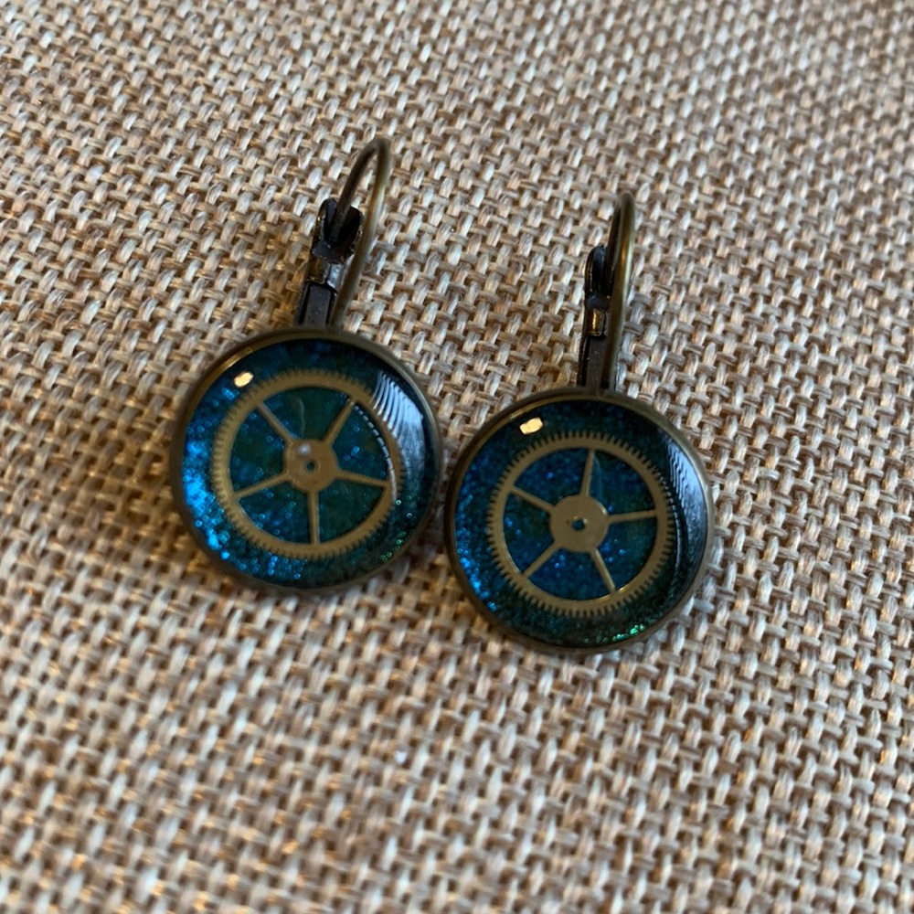 Blue Earrings Gears French Levers